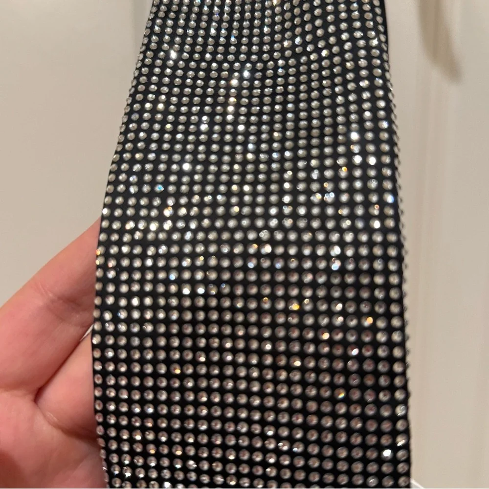 NWOT Max&Co by Max Mara Label-cut Diamanté Satin Belt Size: OS Black/Silver